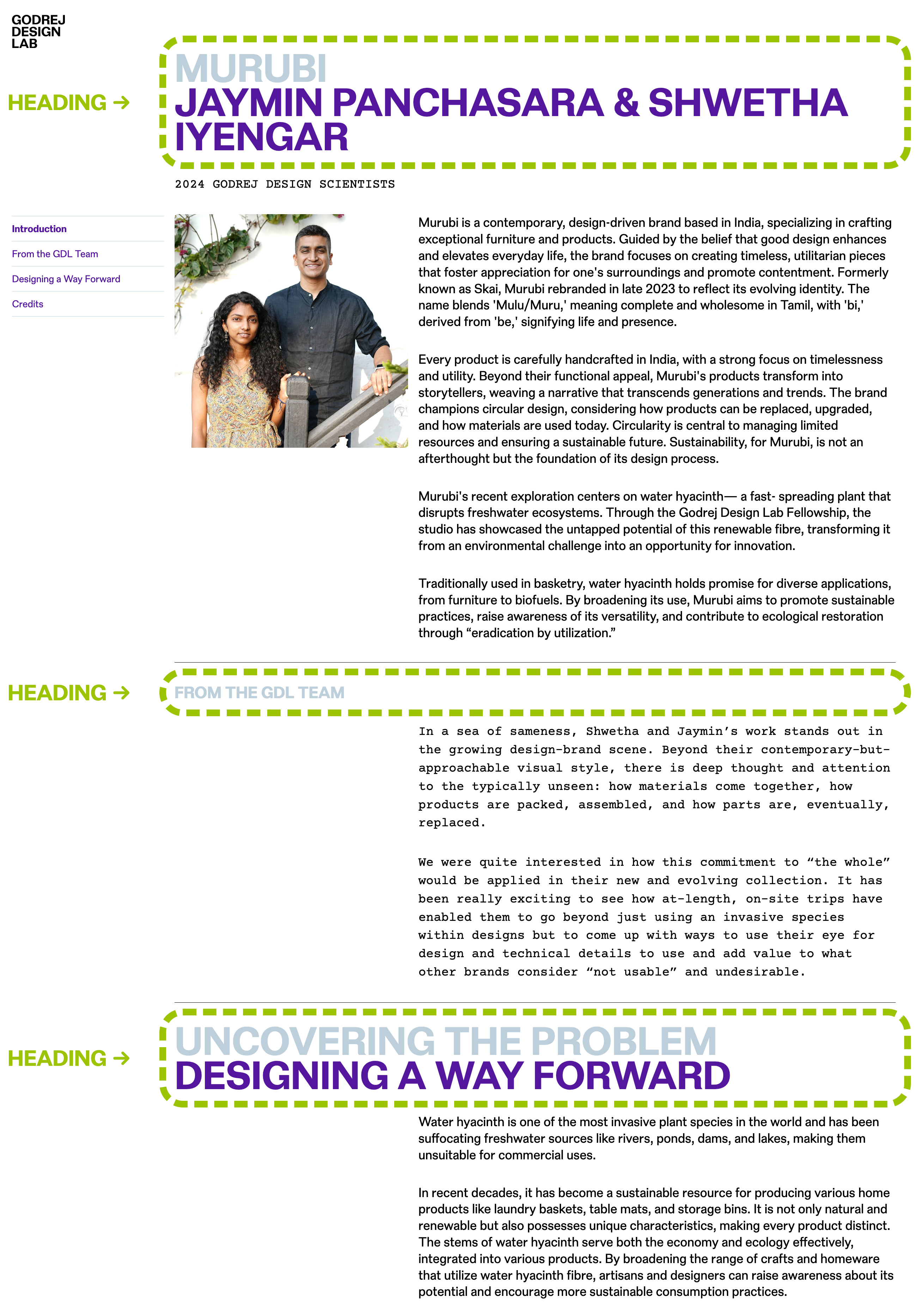 Examples of heading blocks