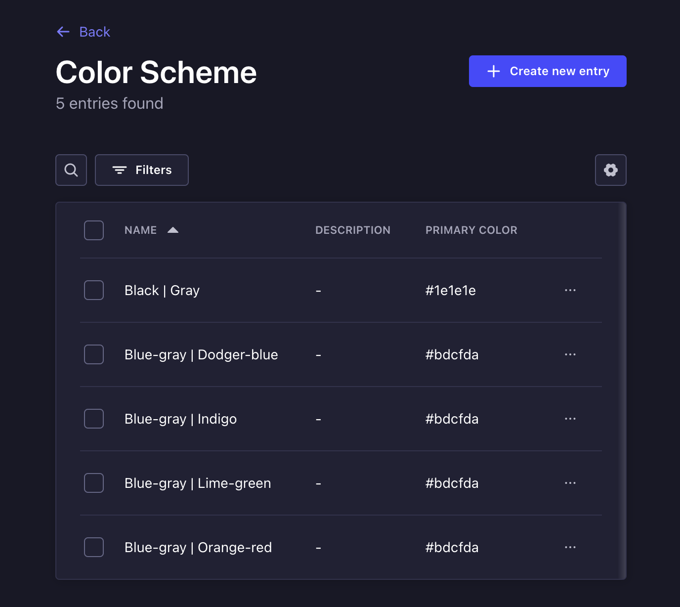 Color scheme listing