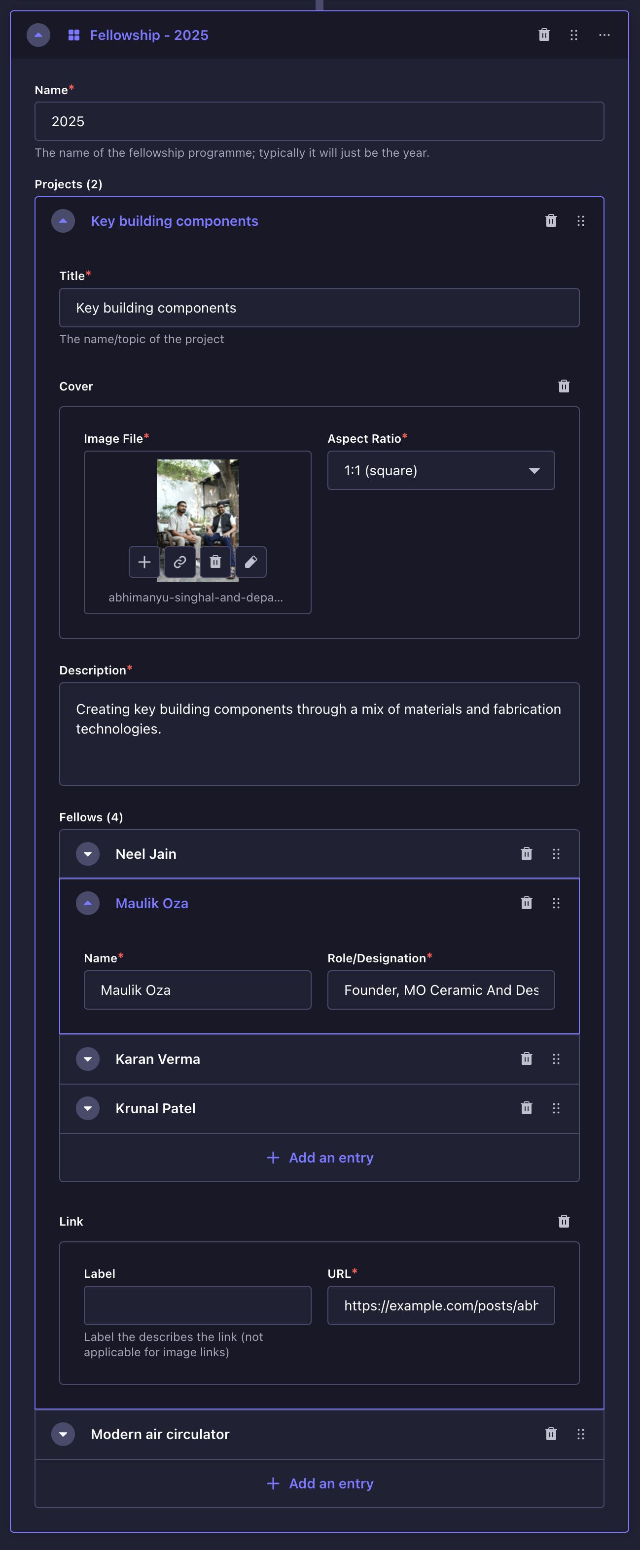 Fellowship block on Strapi