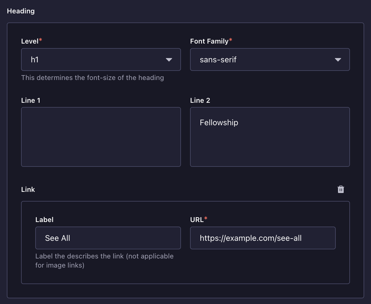 Heading block on Strapi