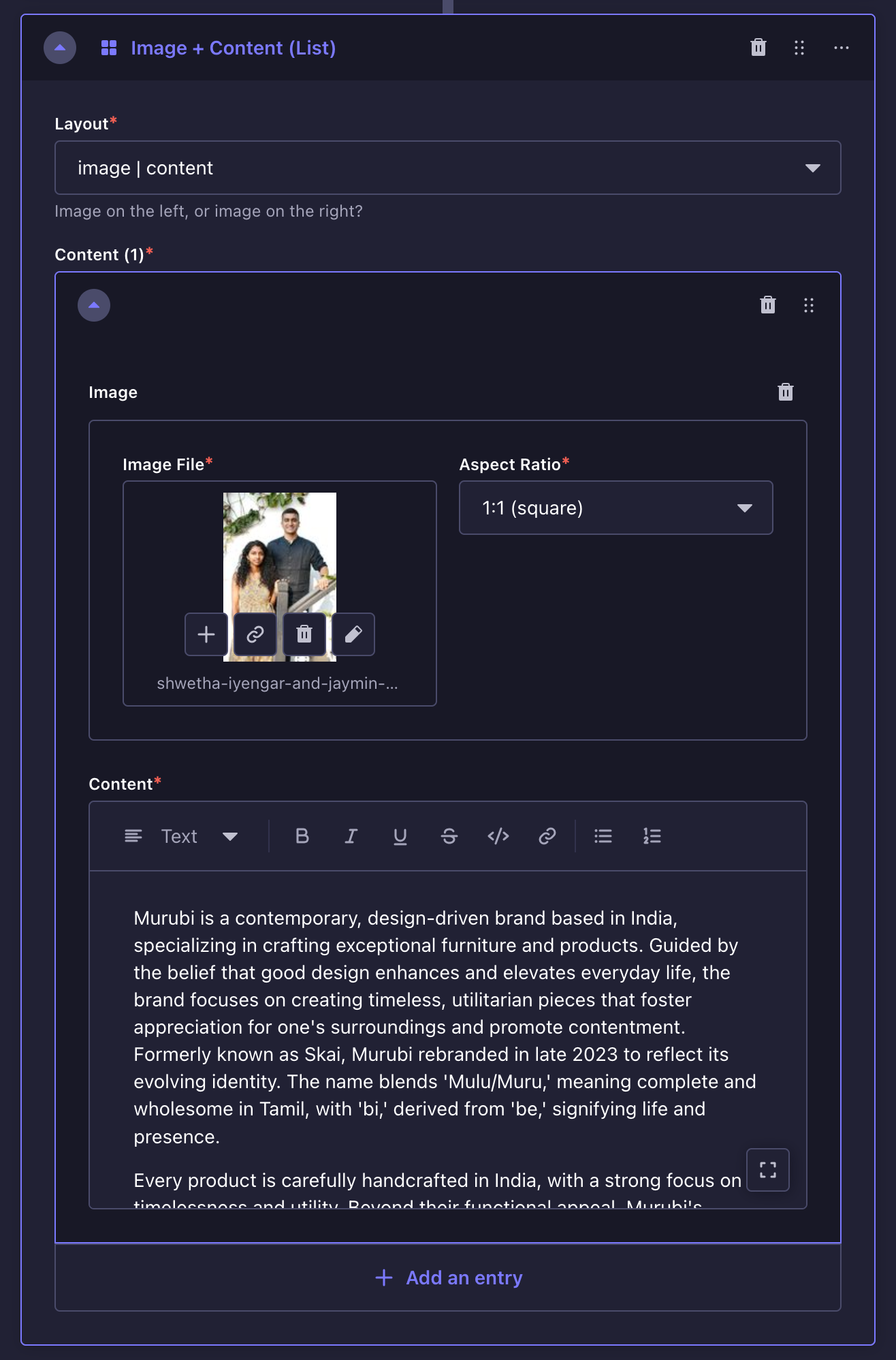 Image + Content block on Strapi