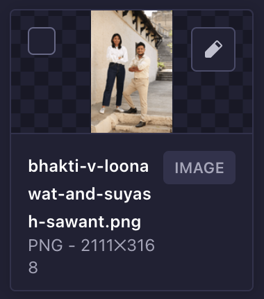 Image tile on the media library; clicking the pencil allows you to edit the caption