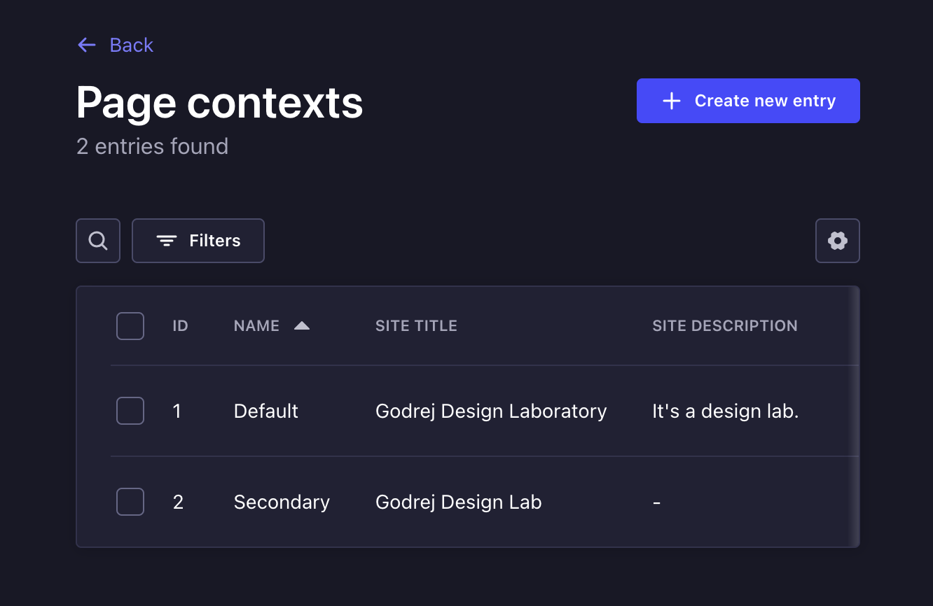 Page Context listing