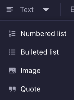 Formatting options on the WYSIWYG block
