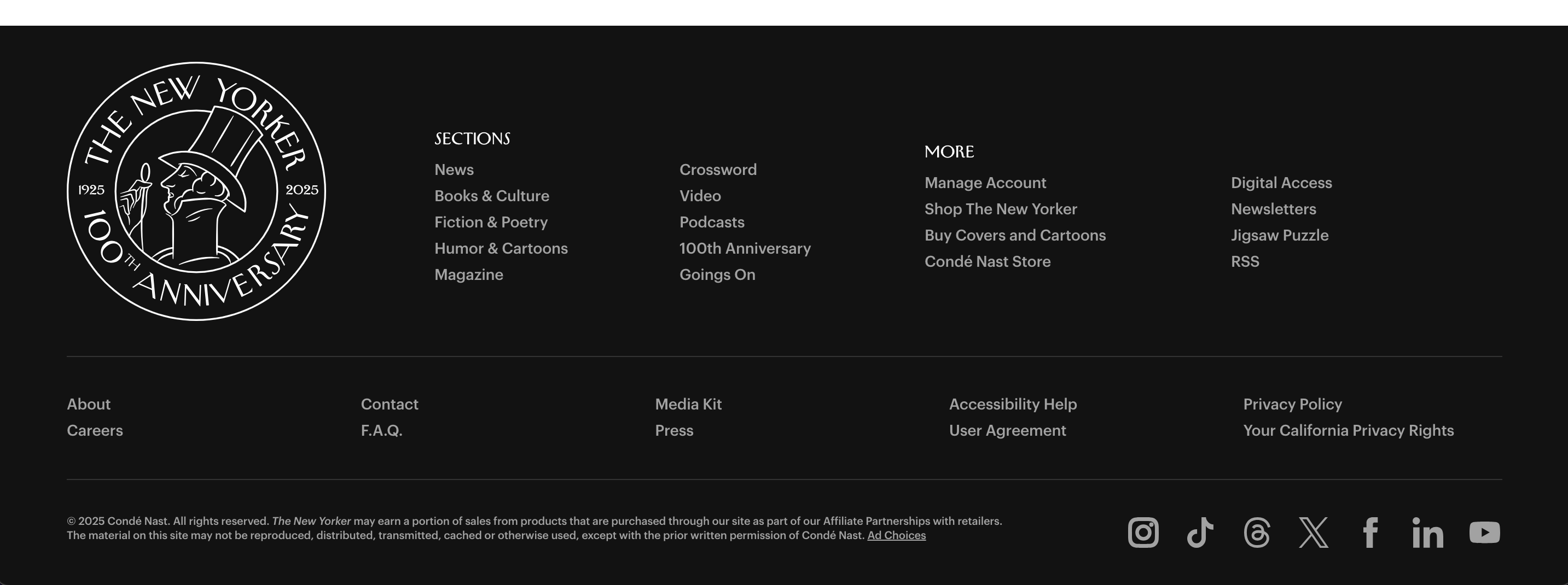 Footer area on The New Yorker